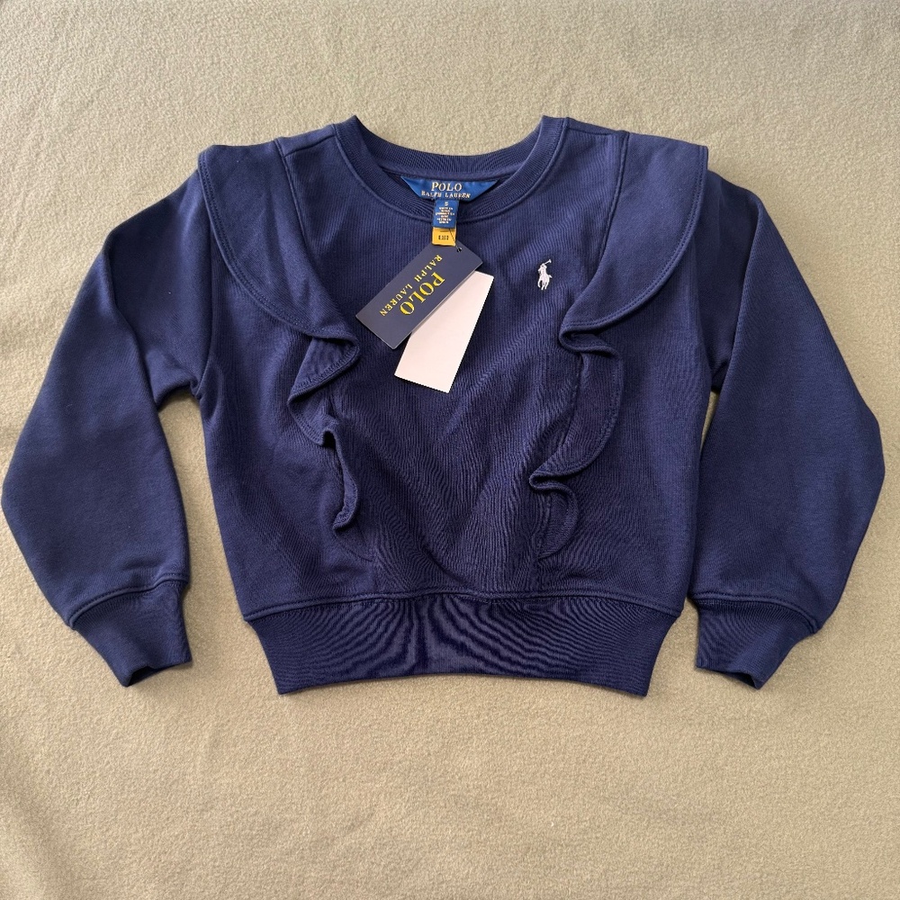 Polo Ralph Lauren Little Girls Ruffled French Terry Sweatshirt Size 5